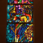 Elkins Park, PA. Reform Congregation Keneseth Israel. Sanctuary windows detail, Elijah window (detail). Jacob Landau, artist, 1974. Photo: Samuel D. Gruber 2019.