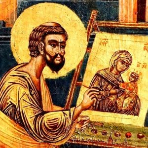 The Apostle Luke shown creating an icon of Mary and the Christ Child